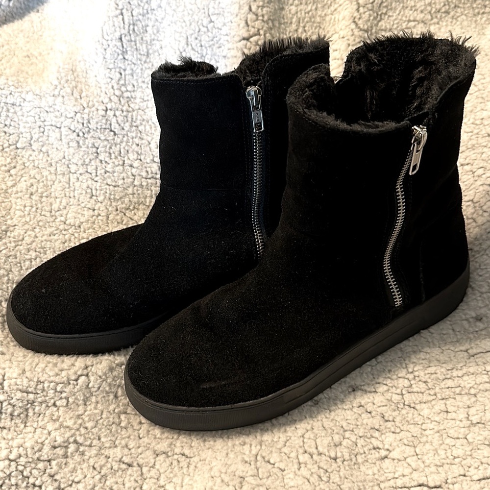 J Slides Black Suede Leather Double Zipper Calf Boots 9.5 M - Picture 1 of 11